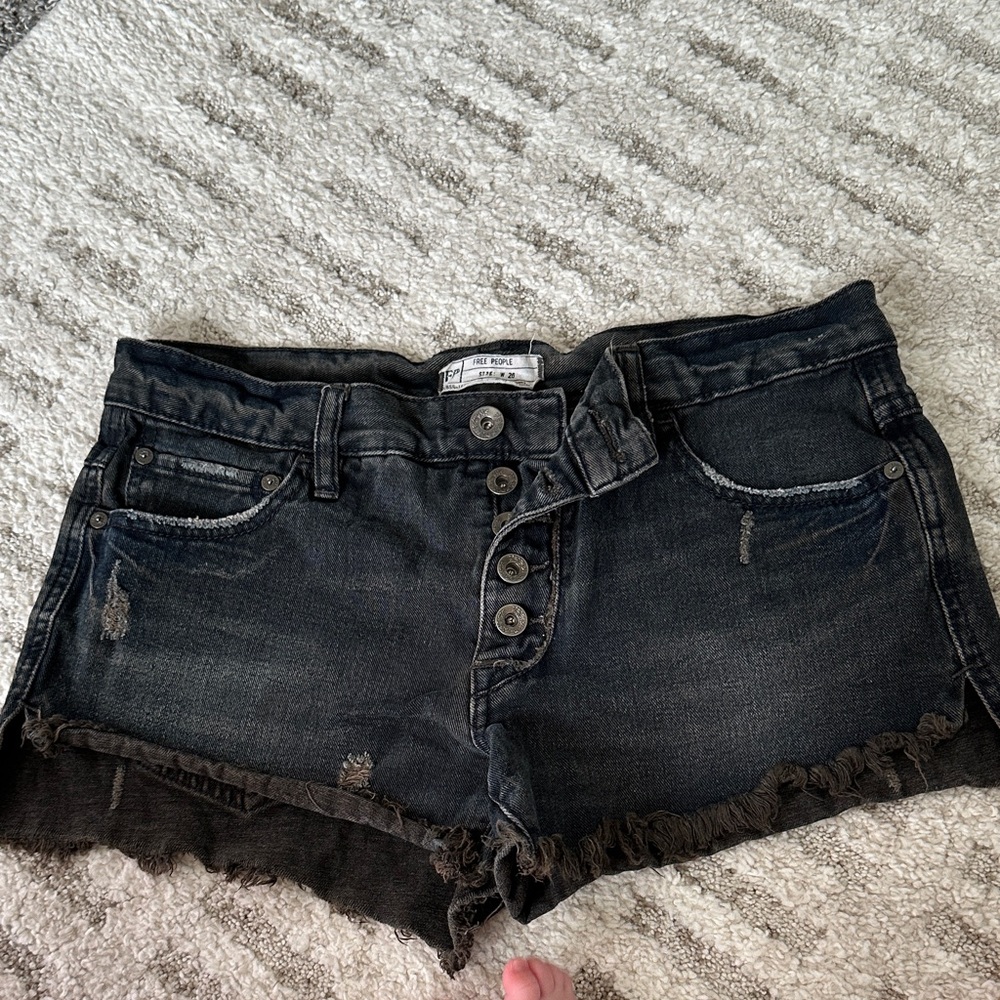 Free People Black Distressed Jean Shorts
